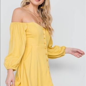 Yellow  button down off shoulder mini dress